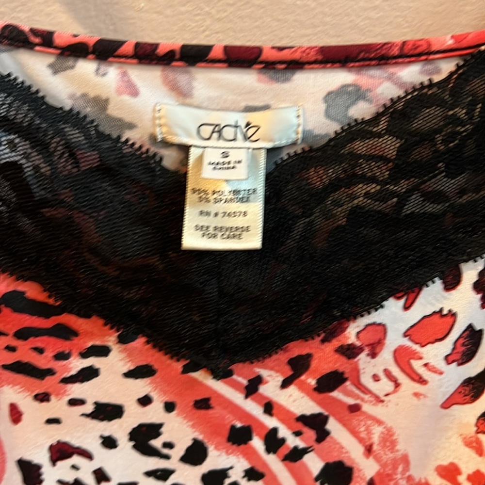 Cache Print Camisole Size Small Black Lace Trim P… - image 2